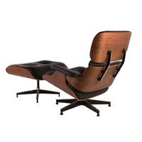 Replica Charles Eames Lounge and Ottoman (Walnut and Black Aniline Leather)