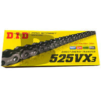 D.I.D Pro Street 525 VX3 X-Ring Motorcycle Chain 124 Links with a Clip Link 