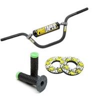 ProTaper XR50 Handlebar 7/8 Dirt Bike Handlebar & Pillow Top Grips & Donuts Green 
