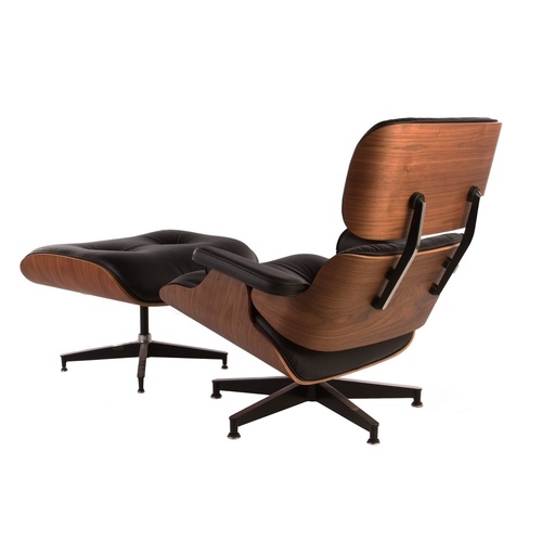 Replica Charles Eames Lounge and Ottoman (Walnut and Black Aniline Leather)