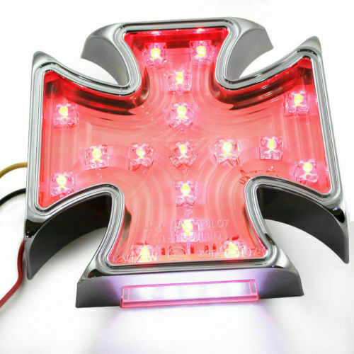 MOTORCYCLE 12V IRON CROSS LED TAIL LIGHT CLEAR