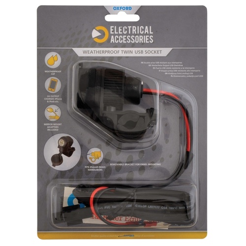 OXFORD 12V Dual USB Power Socket (5V 2Amp) & 10amp Fused 